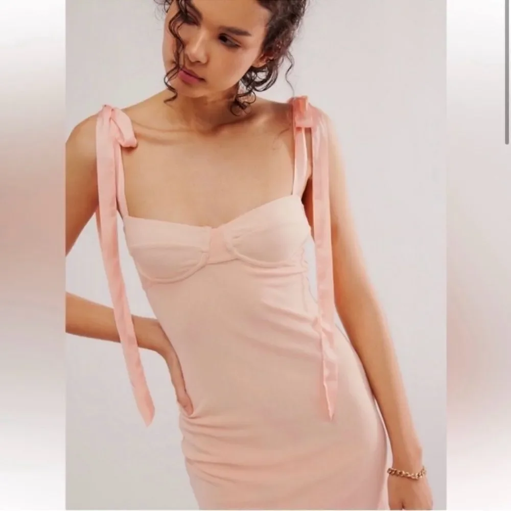 FREE PEOPLE Got Glam Mesh Tie Shoulder Slip Dress in Pink Salt